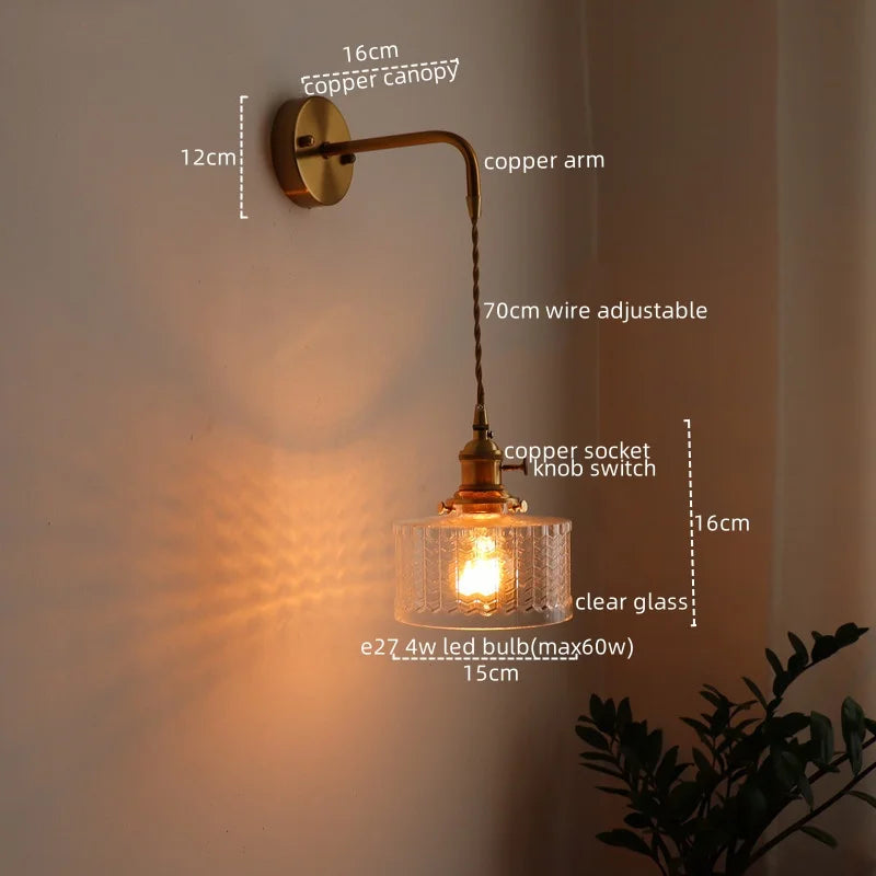 Groene Glas & Koper LED Wandlamp – Vintage Retro Wandverlichting E27