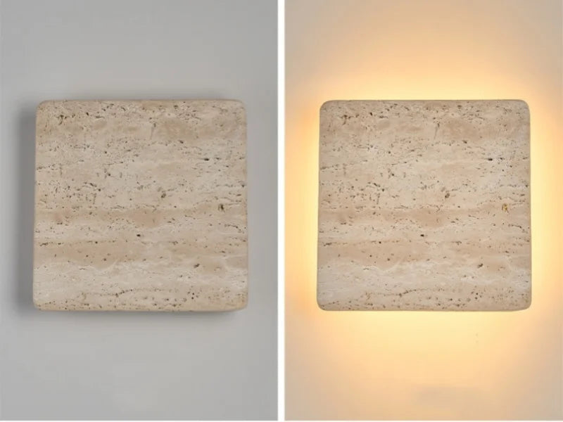 Travertin Wandlamp met Klok – LED Natuursteen Wabi-Sabi Design