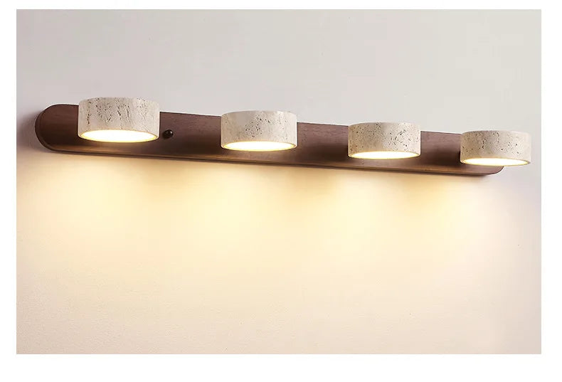 Travertin Wandlamp Rotatie – Natuursteen & Hout LED Bedlamp