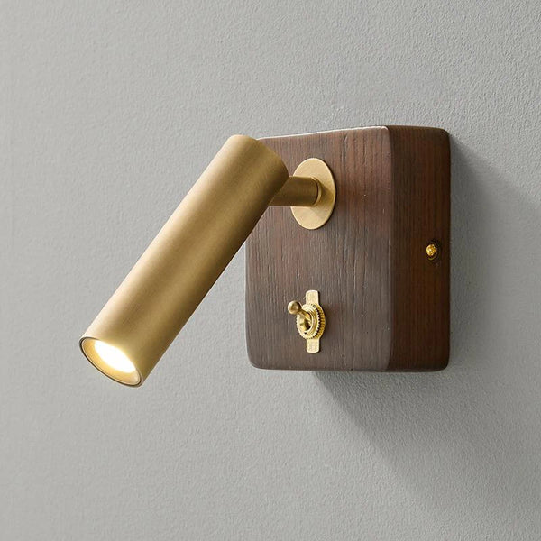 Wandlamp met Schakelaar – Hout & Messing, Goud/Zilver, E27 LED