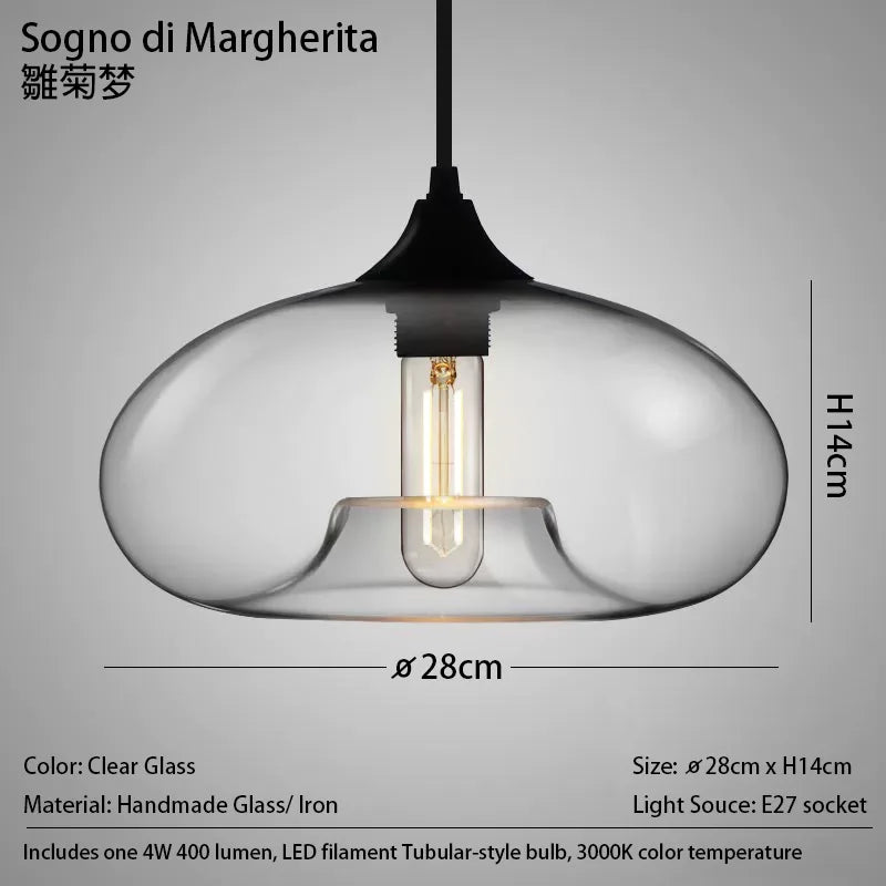 Caren Nordic Hanglamp – Handgemaakt Glas LED Filament Pendant Light