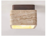 Travertin Plafondlamp Vierkant – Hout & Steen LED E27 Japanse Stijl
