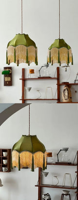 LED Hanglamp Groen Stoffen Kwast – Vintage Voor Woonkamer & Café