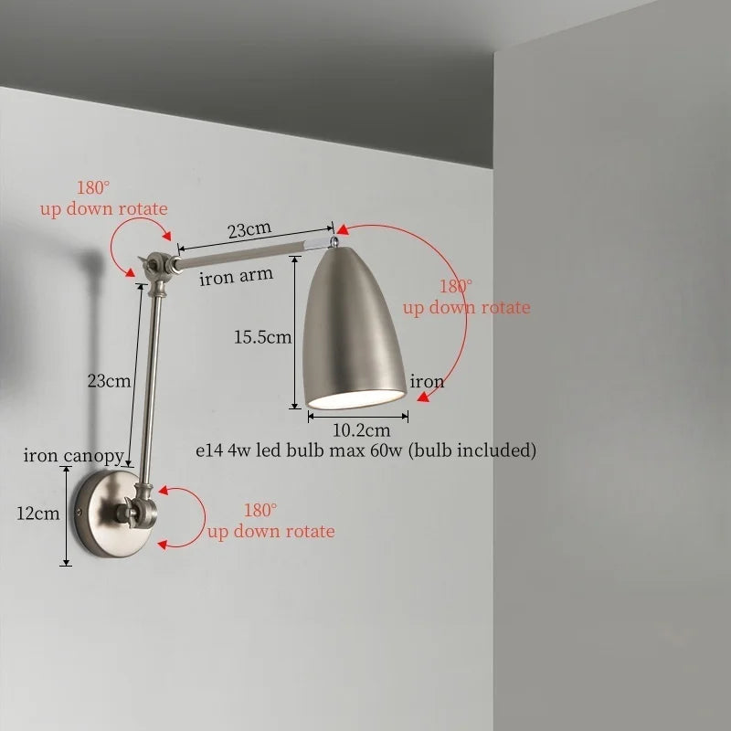 Nordic LED Wandlamp met Lange Arm – Minimalistische Bedlamp Loft
