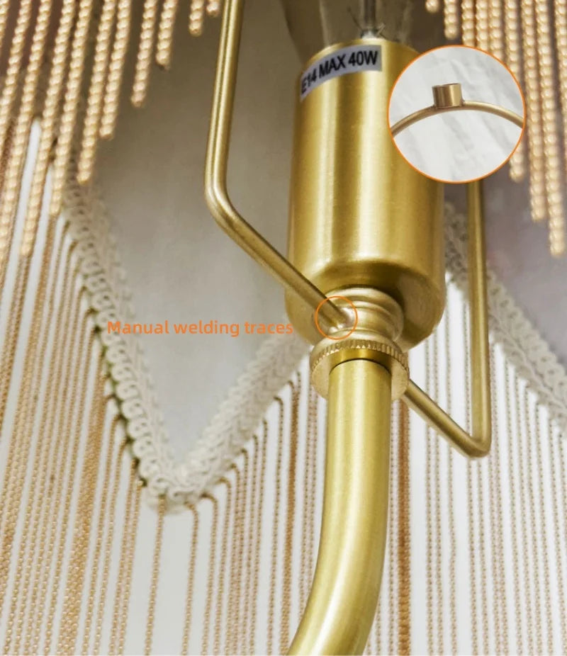 Vintage LED Wandlamp met Stoffen Kwast – Bedlamp Koperen Arm