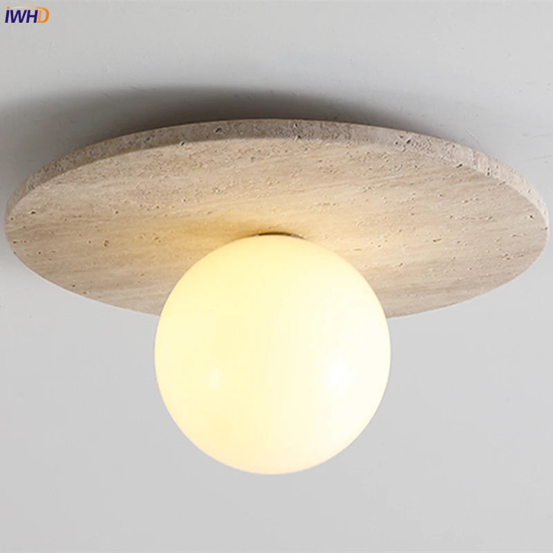 Wabi-Sabi Plafondlamp – Travertin Steen LED Ø12cm/Ø15cm