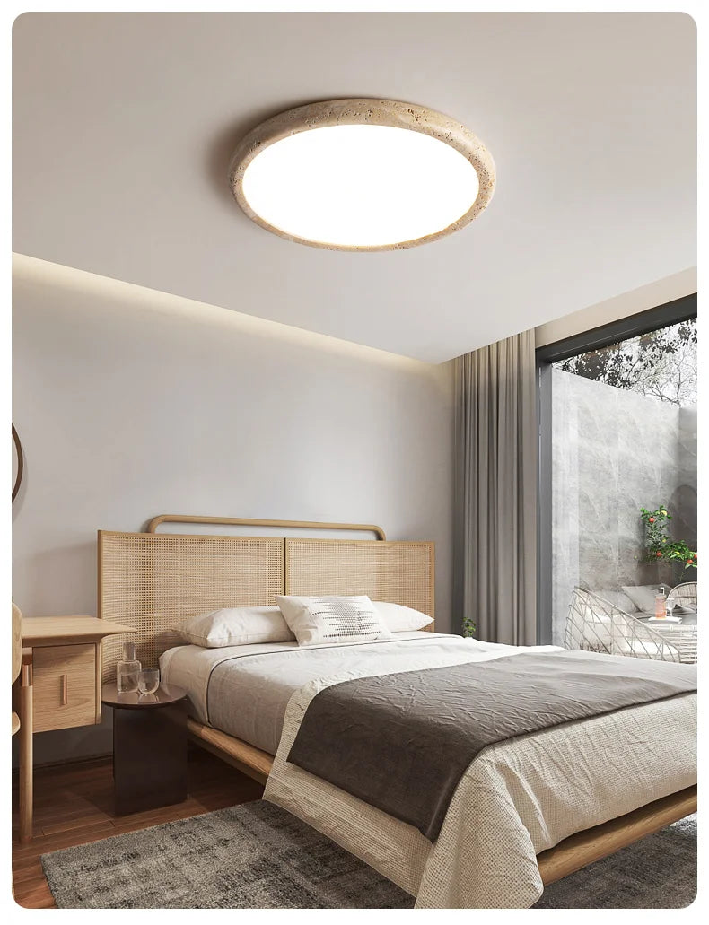 Wabi-Sabi Plafondlamp – Gele Natuursteen Ø Rond LED 15–30m²