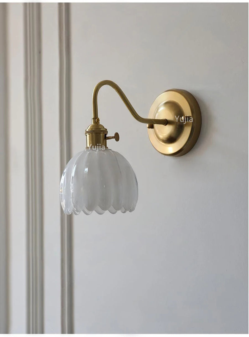 Japanse Retro Bloem Glazen Wandlamp E27 LED Bedlamp Modern Nordic
