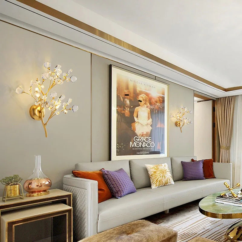 Kristallen Wandlamp Gouden Takken – LED G4 Slaapkamer & Woonkamer