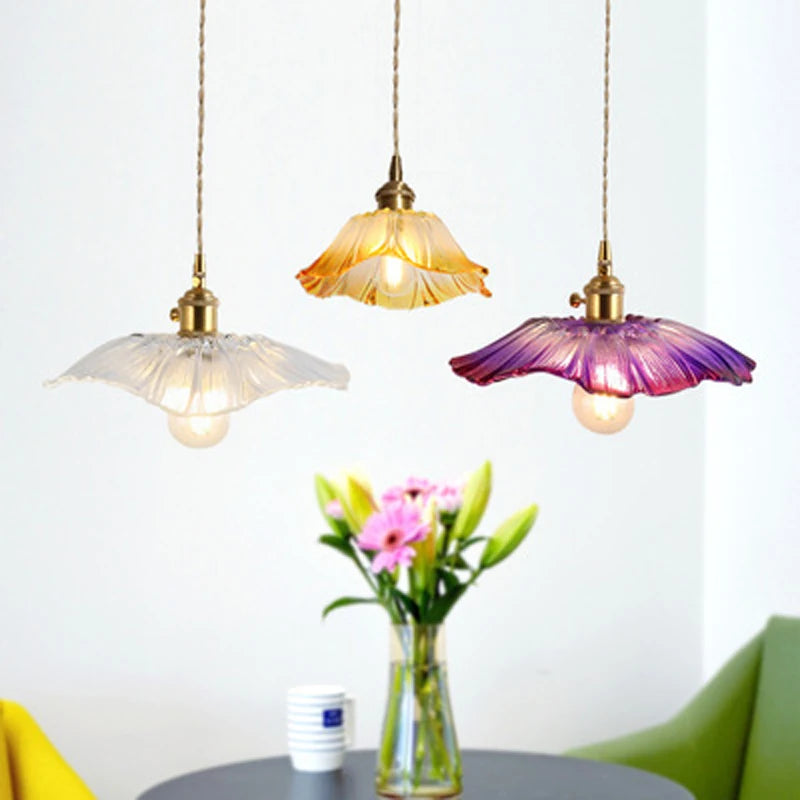 Vintage Bloem Hanglamp Glas E27 Voor Woonkamer, Slaapkamer & Bedside