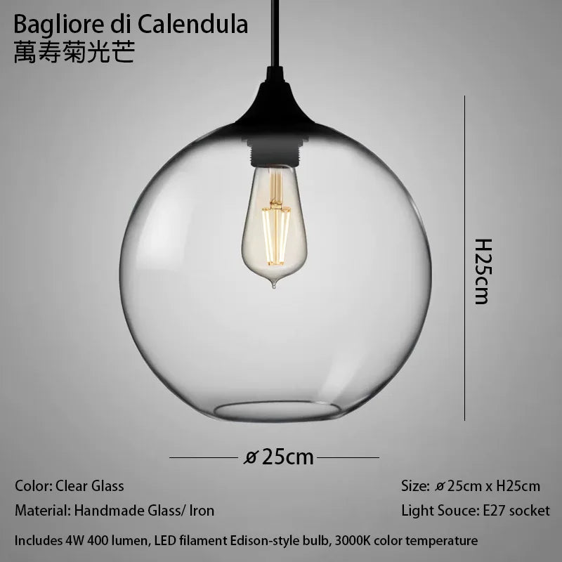 Caren Nordic Hanglamp – Handgemaakt Glas LED Filament Pendant Light