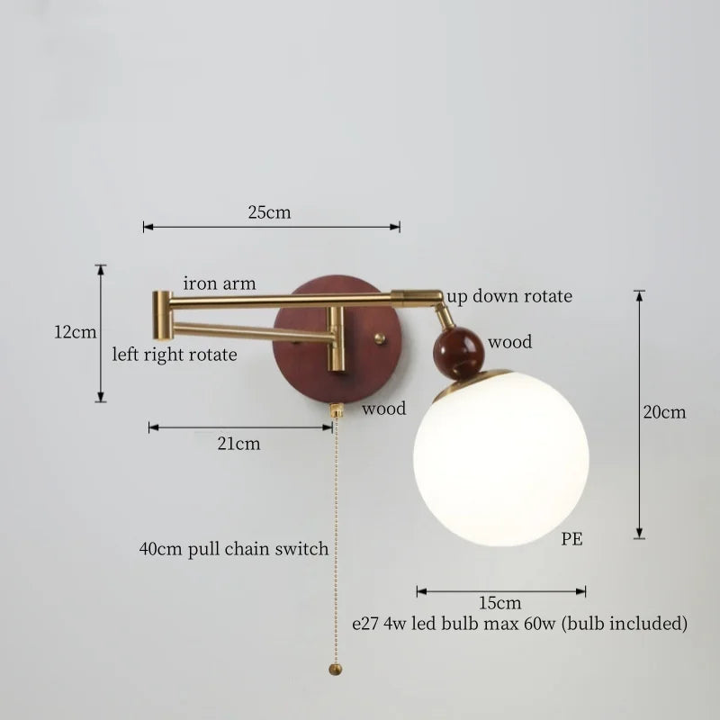 Wandlamp Nordic Wit Pompoen – LED, E27, Draaibare Arm, Moderne Stijl