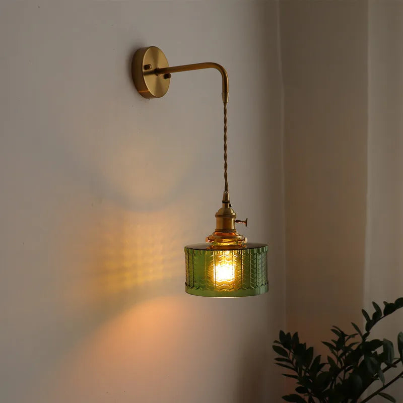 Groene Glas & Koper LED Wandlamp – Vintage Retro Wandverlichting E27