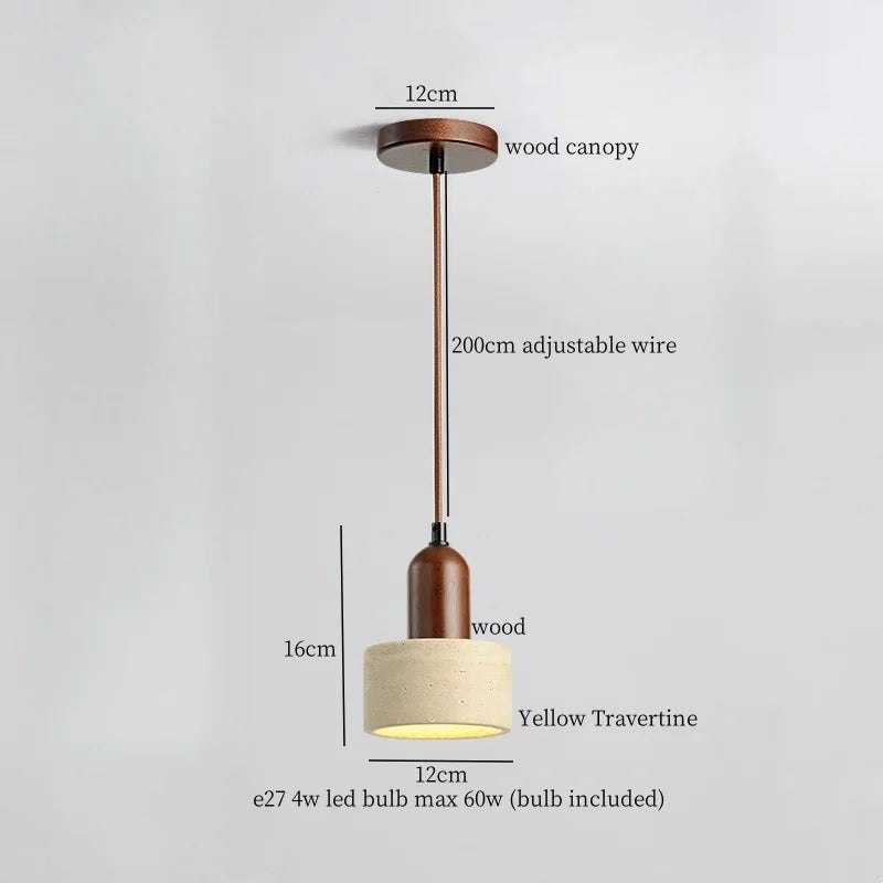 Mid Century LED Hanglamp Hout & Geel Travertijn – Modern Design