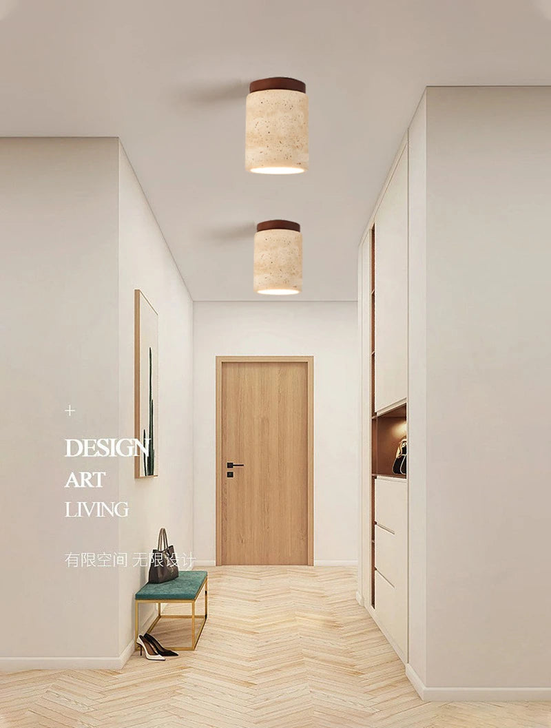 Wabi-Sabi Plafondlamp – Travertin Steen LED Ø12cm/Ø15cm