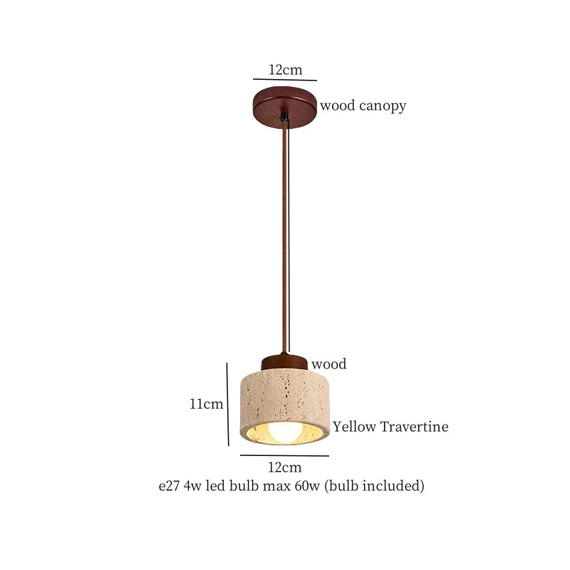 Mid Century LED Hanglamp Hout & Geel Travertijn – Modern Design