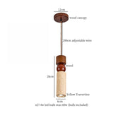 Mid Century LED Hanglamp Hout & Geel Travertijn – Modern Design
