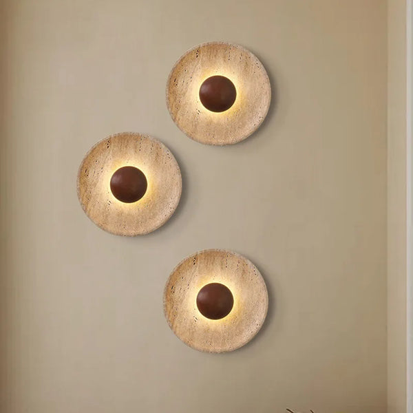 Wandlamp Natuursteen – Moderne LED Sconce met Donker Hout 25cm