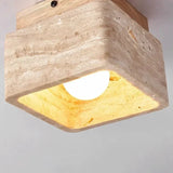 Travertin Plafondlamp Vierkant – Hout & Steen LED E27 Japanse Stijl