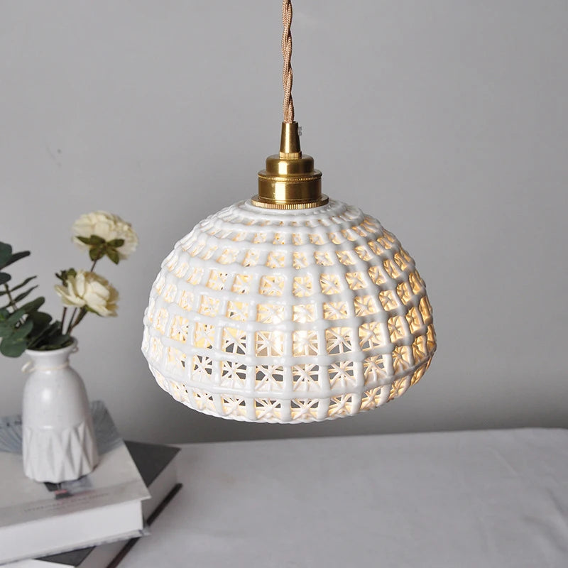 Japanse Keramische Hanglamp – Scandinavische Witte Plafondlamp E27