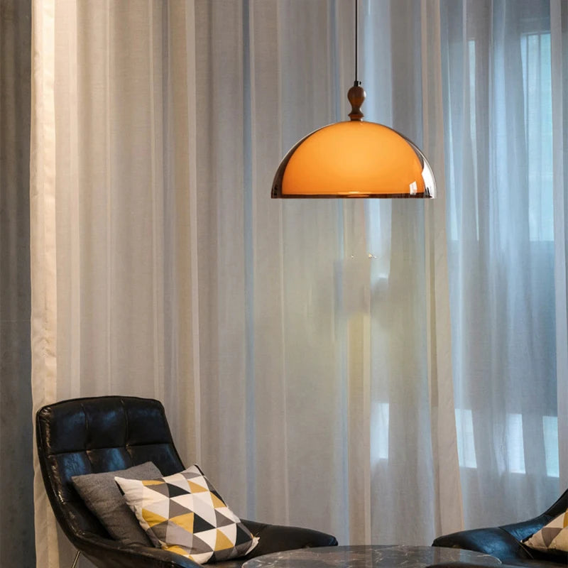 Rond Bruin Acryl Hanglamp Met Donker Hout Voor Eetkamer & Slaapkamer