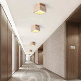Travertin Plafondlamp Vierkant – Hout & Steen LED E27 Japanse Stijl
