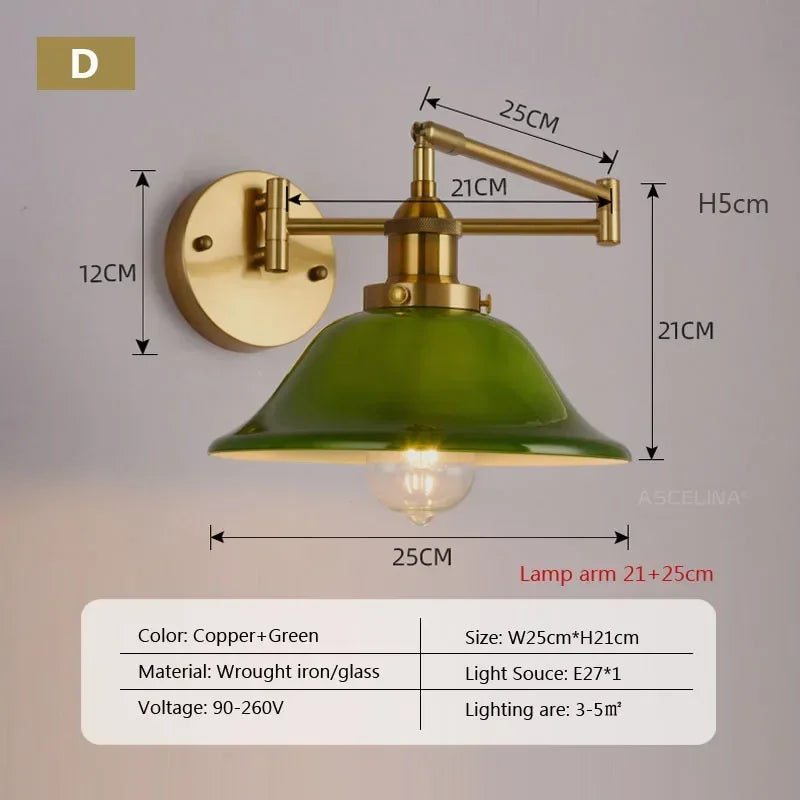 Retro Glazen Wandlamp E27 LED Moderne Leeslamp Met Verstelbare Arm