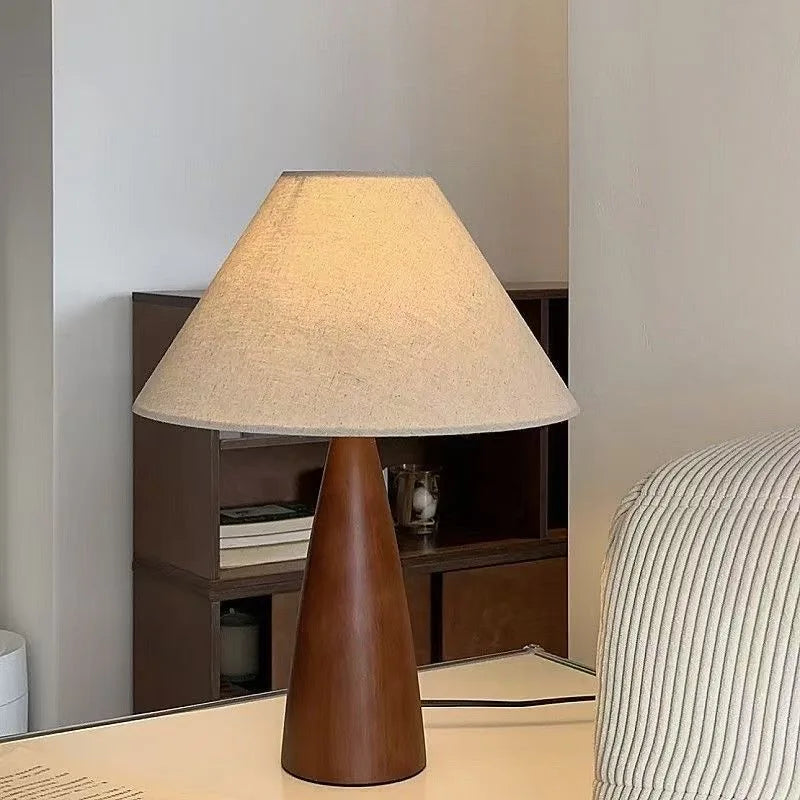 Retro Tafellamp Massief Hout met Stoffen Kap – Dimbaar – E27