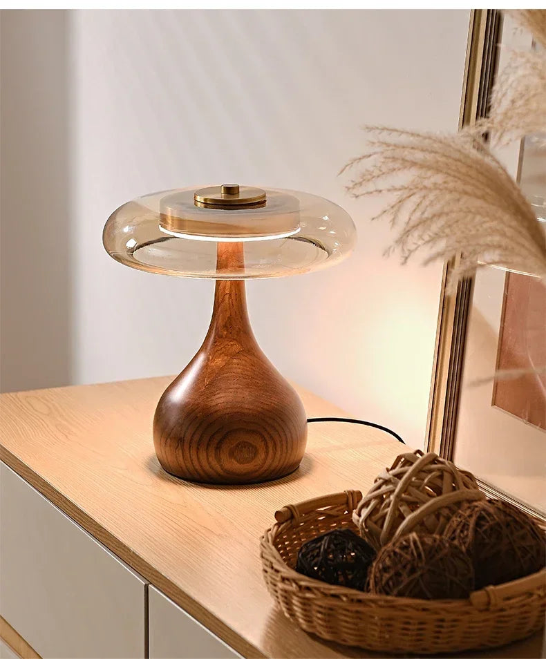 Retro Franse Tafellamp LED Glas & Hout Voor Slaapkamer & Studie