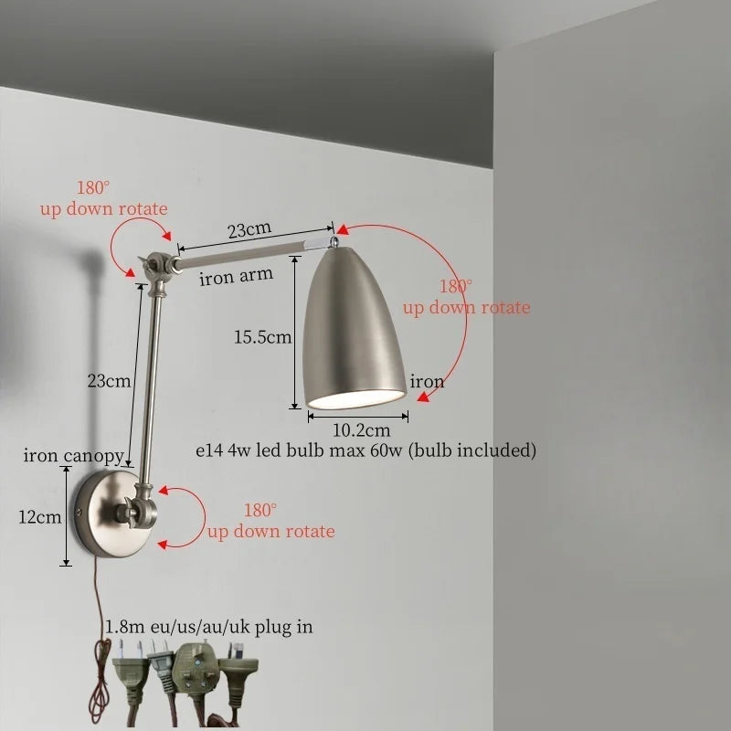 Nordic LED Wandlamp met Lange Arm – Minimalistische Bedlamp Loft