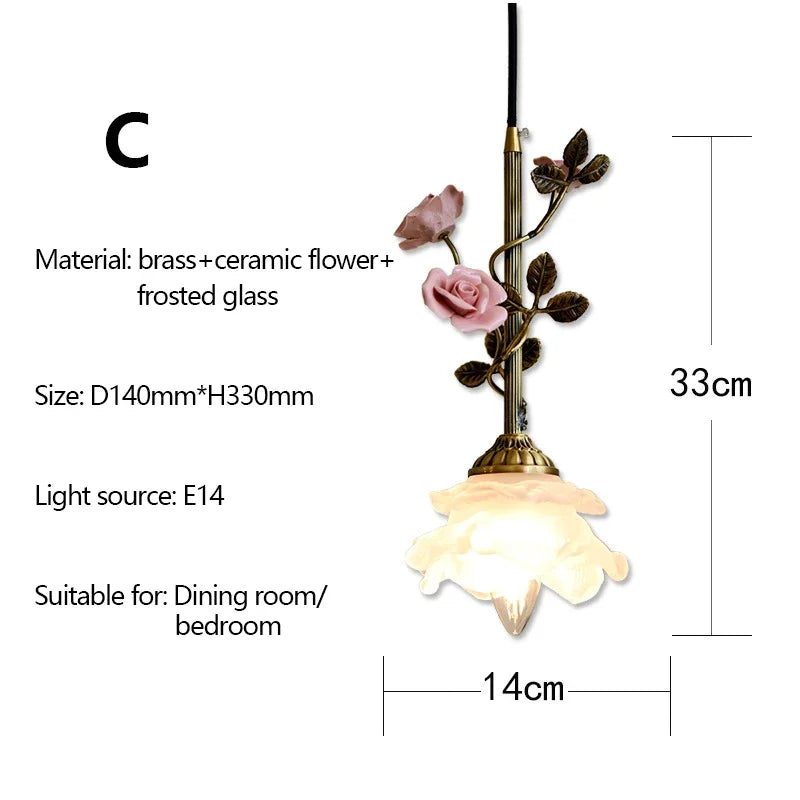 Vintage Franse Rozen Hanglamp – Massief Koper & Glas E27 LED
