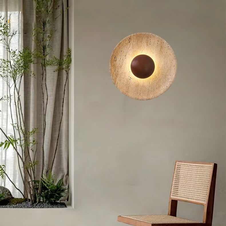 Wandlamp Natuursteen – Moderne LED Sconce met Donker Hout 25cm