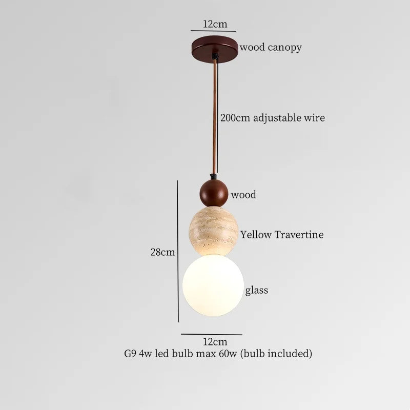 Mid Century LED Hanglamp Hout & Geel Travertijn – Modern Design