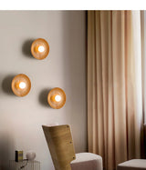 Japanse Houten Wandlamp – Ronde LED Sconce Slaapkamer/Woonkamer