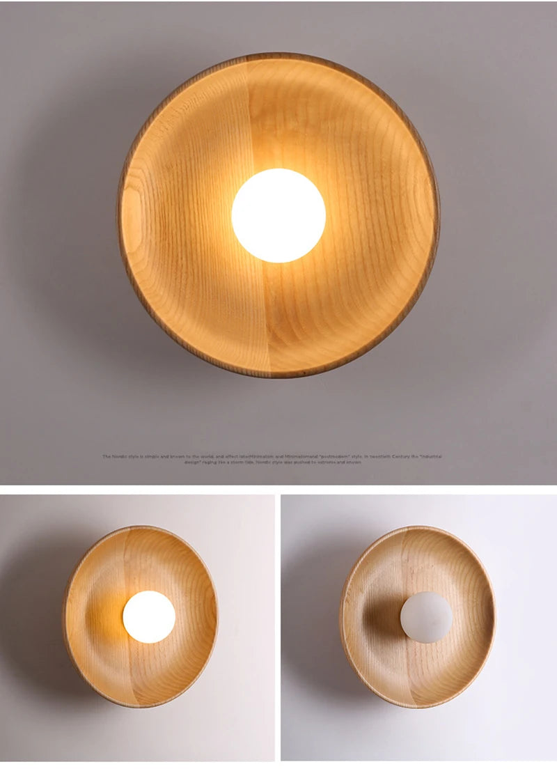 Japanse Houten Wandlamp – Ronde LED Sconce Slaapkamer/Woonkamer