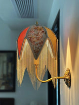 Vintage LED Wandlamp met Stoffen Kwast – Bedlamp Koperen Arm