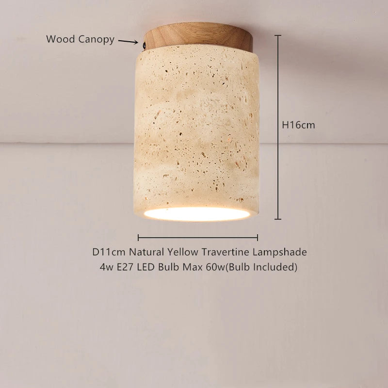 Wabi-Sabi Plafondlamp – Travertin Steen LED Ø12cm/Ø15cm