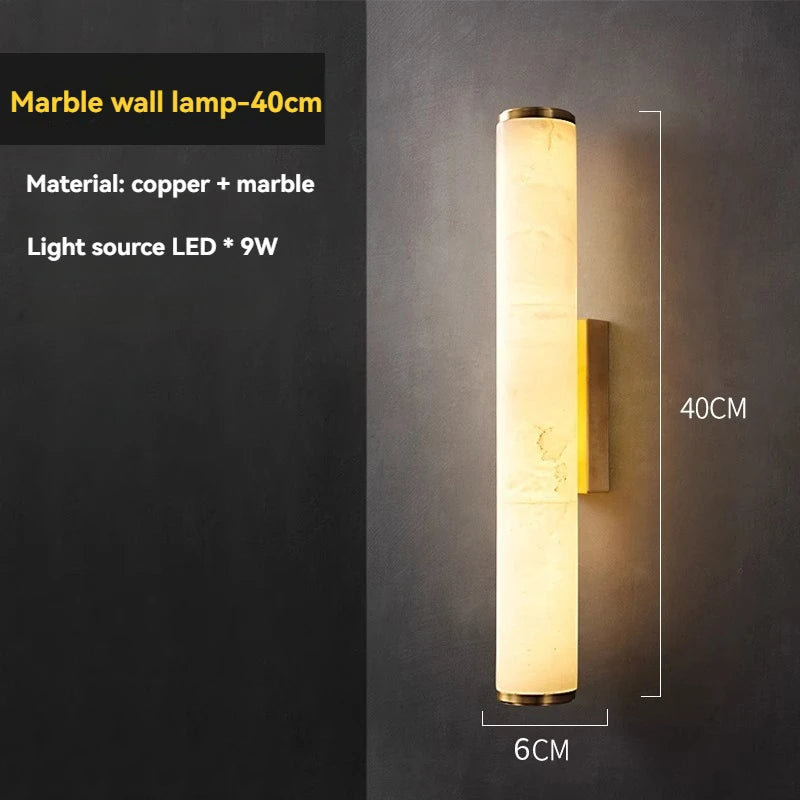 Marmeren Wandlamp – Luxe Messing LED Cilinder 30–60cm