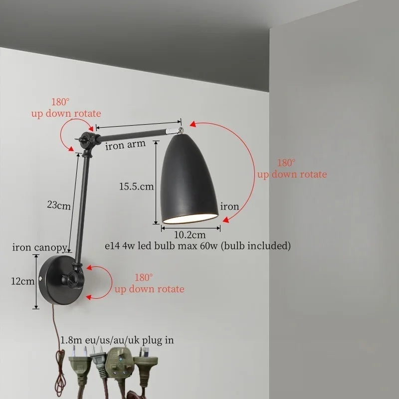 Nordic LED Wandlamp met Lange Arm – Minimalistische Bedlamp Loft