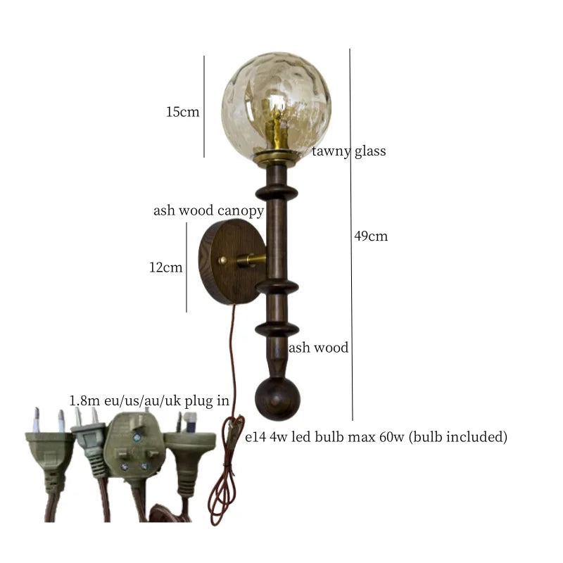 LED Wandlamp Glas & Hout – Vintage Bedlamp voor Woonkamer