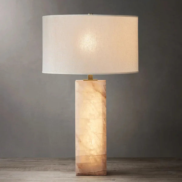 Moderne Marmeren Tafellamp LED met Stoffen Kap – Slaap- & Woonkamer