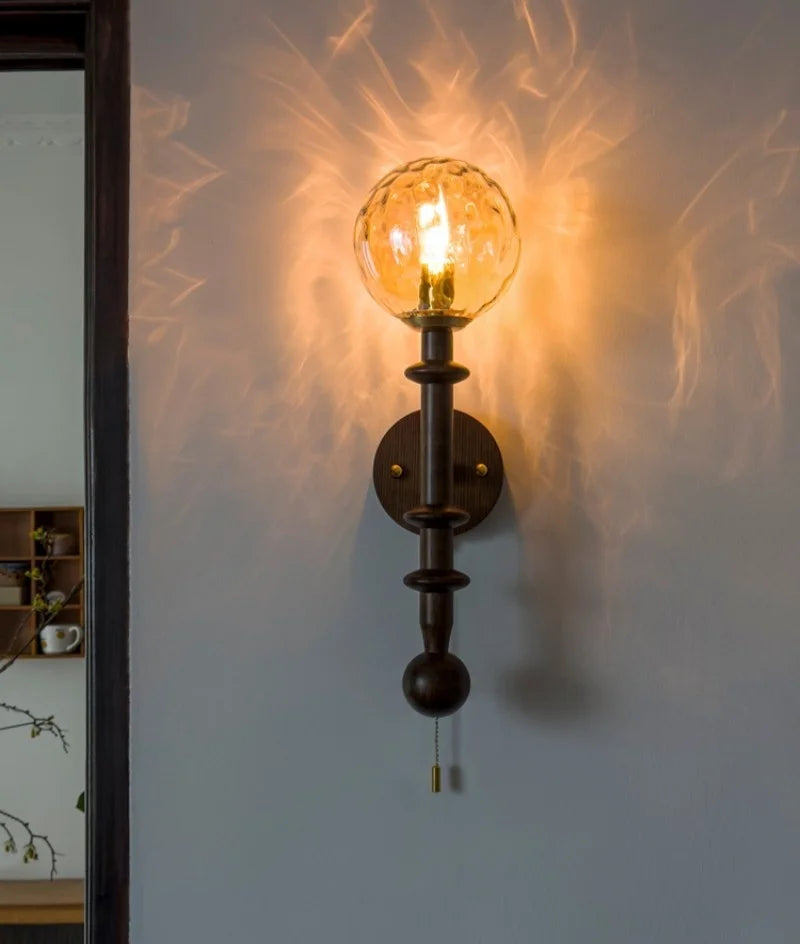 LED Wandlamp Glas & Hout – Vintage Bedlamp voor Woonkamer