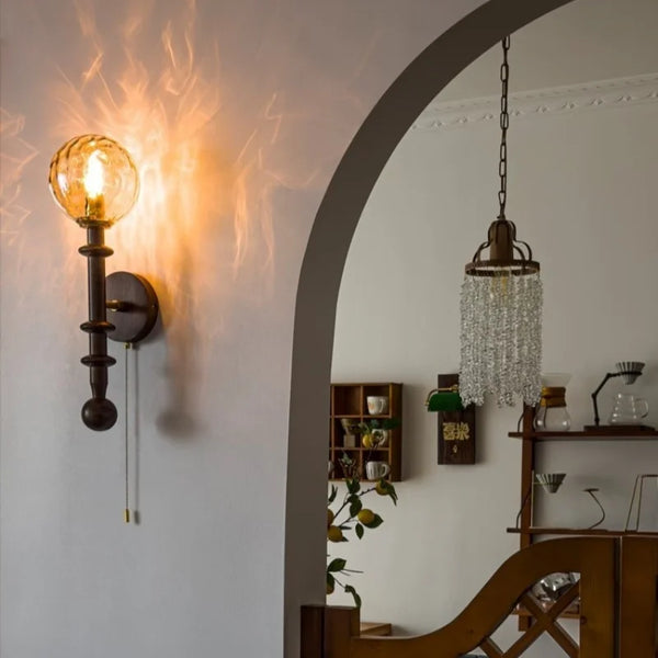 LED Wandlamp Glas & Hout – Vintage Bedlamp voor Woonkamer
