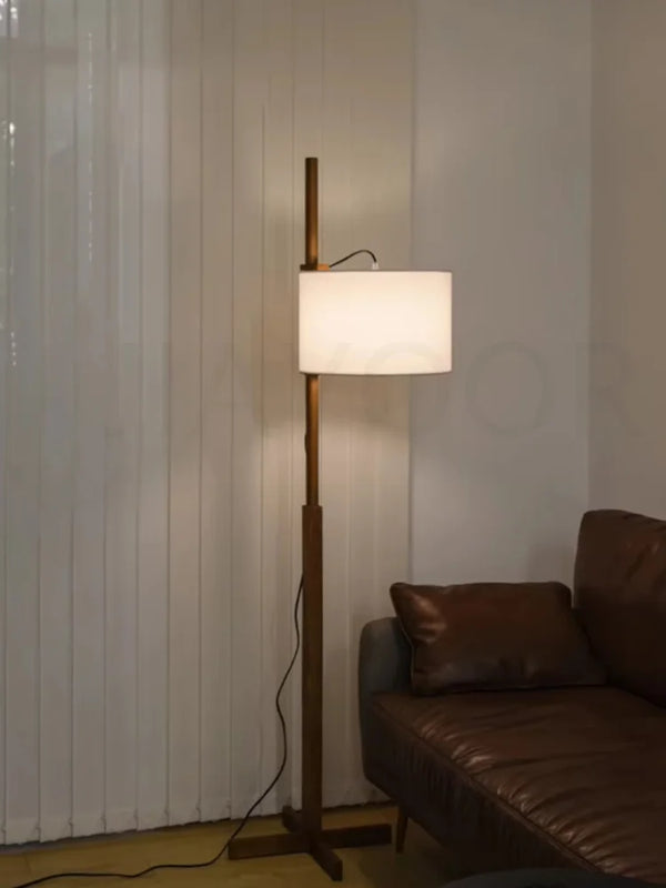 Retro Walnoot Houten Vloerlamp LED – Verstelbaar voor Woon- & Slaapkamer