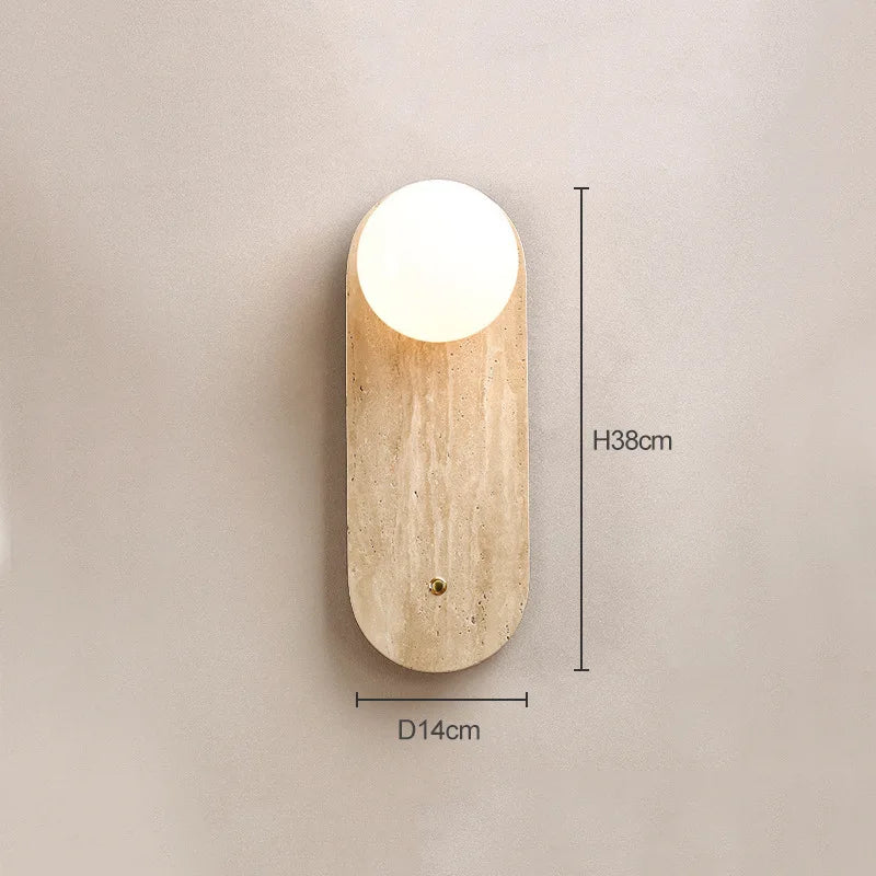 Travertin Wandlamp met Glazen Bol – Natuursteen G9 LED Sconce