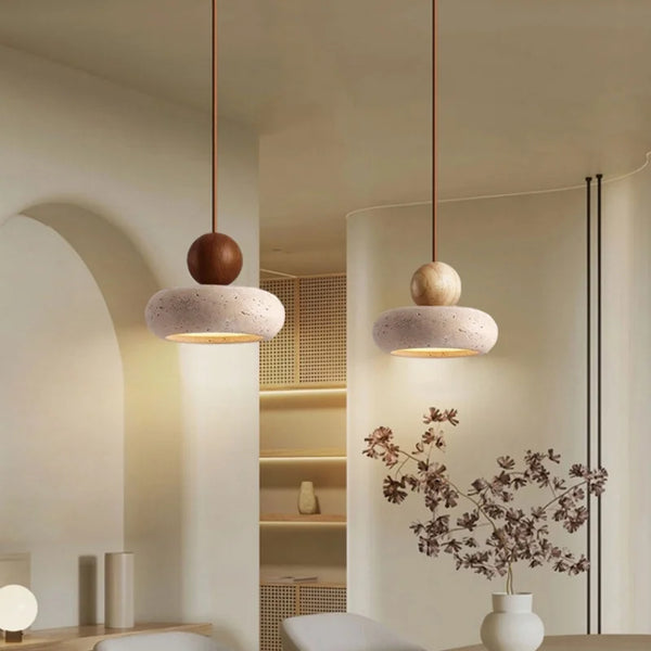 Travertin LED Hanglamp – Japanse Stijl Steen Pendant Light