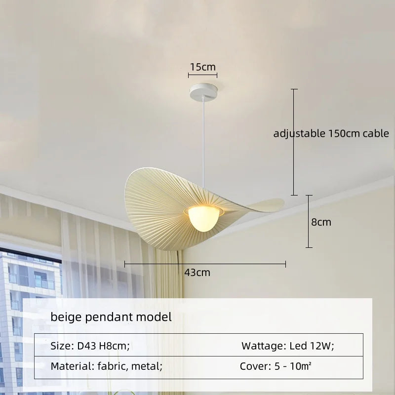 Nordic Beige Plissé Stoffen LED Hanglamp – Dimbare Design Plafondlamp