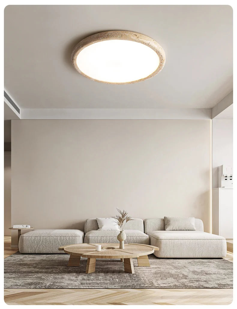 Wabi-Sabi Plafondlamp – Gele Natuursteen Ø Rond LED 15–30m²