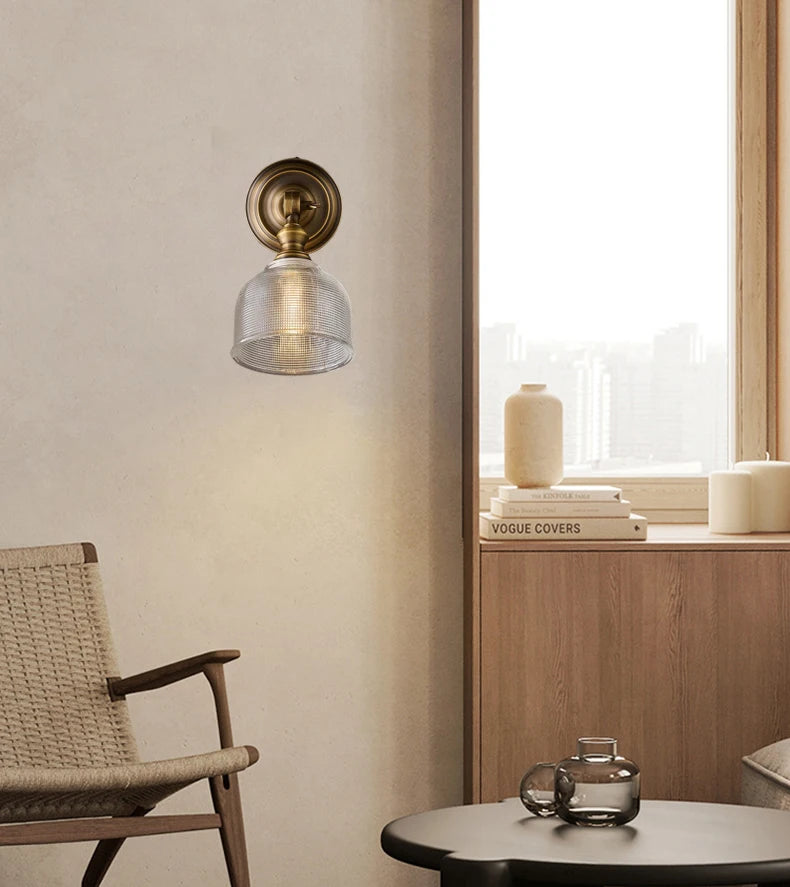 Koperen Wandlamp – Vintage LED Sconce met Helder Glas E14