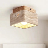Travertin Plafondlamp Vierkant – Hout & Steen LED E27 Japanse Stijl